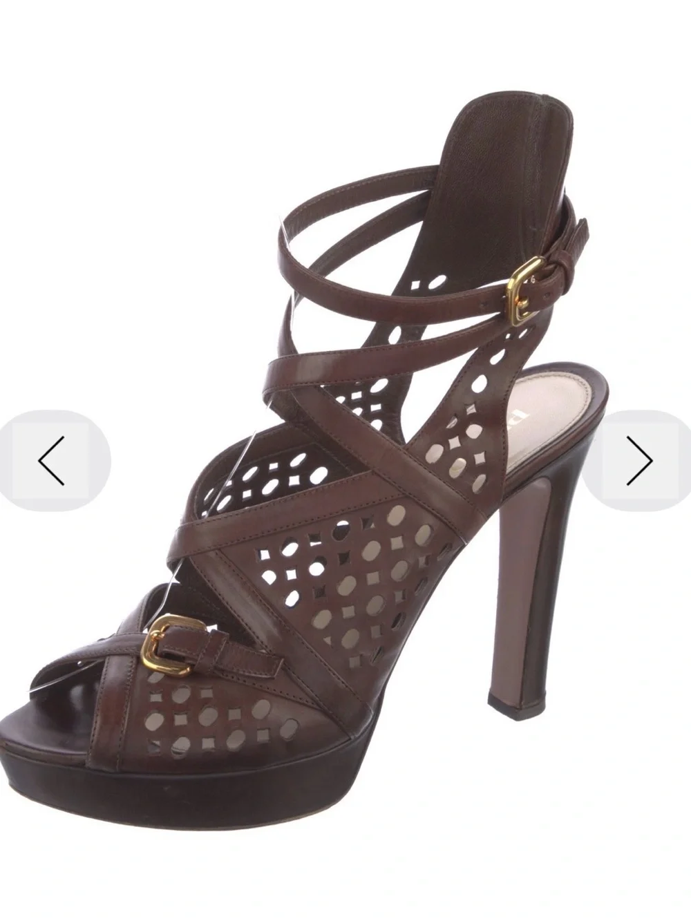 Prada Brown Leather Cutout Caged Platform Sandals IT 41